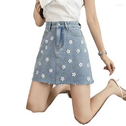 Skirts Denim Skirt Small White Flower Sexy High Waist Summer A- Shaped South Korea Fashion Women's