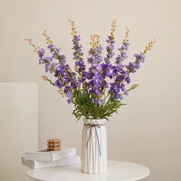 Decorative Flowers Artificial For Home Decoration Hyacinth Larkspur 2 Forks Long Branch Fake Flower Silk Single Violet Wedding Room