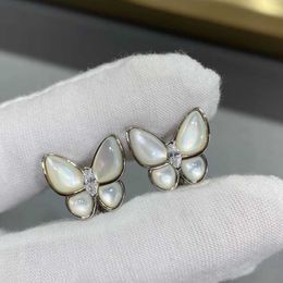 Designer brand fashion Van White Fritillaria Butterfly Earrings 925 Pure Silver Plated 18K Gold Precision High Edition jewelry