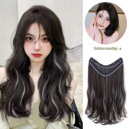 Piece Piece Invisible Curly Hair 4 Clips In Wigs Natural Synthetic Wig Long Wavy Hairpieces Black Brown For Women Daily Party Use