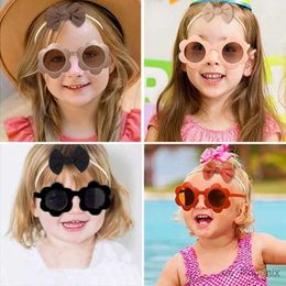 Hair Accessories 2 Pcs/Set New Children Fashion Round Flower UV400 Sunglasses Colours Lovely Soft Bowknot Headbands Set Kids Hair Accessories