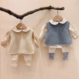 Sweaters 2023 New Spring Autumn Kids Vest For Girls Boys Knitted Sweater Children's Clothing Solid Sleeveless Baby Outwear 13T