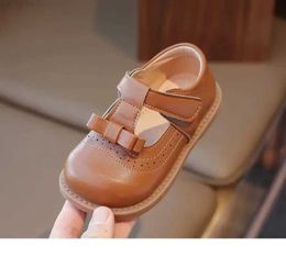 Slipper Girls Leather Shoes Simple Brand Designer Spring Autumn Princess Sweet Cute Soft Comfortable Children Flats Kids Shoes NewL2404