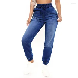 Women's Jeans Spring Summer Women Cotton Denim Pants Fashion Drawstring High Waist Black Stretch Femme Casual Elastic Ankle Pencil