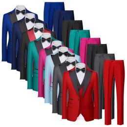 Jackets New Men Pure Colour Formal Business Wedding Suits Black Red White Fashion Simple Men's Single Breasted Tuxedo Jacket Pant Vest