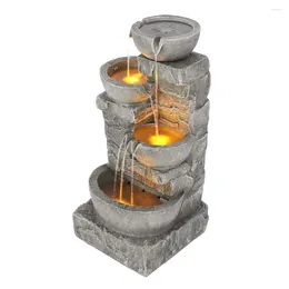 Garden Decorations 2024 33.25 In. Cascading Bowls And Stacked Stones LED Outdoor Water Fountain For Living Spaces