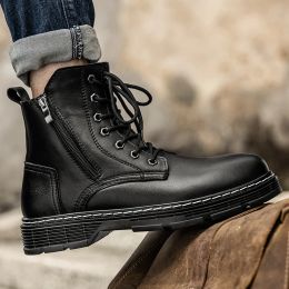 Boots WAERTA Men Genuine Leather Military Boots Combat Army Tactical Shoes Hunting Botas Militares Hombre Pure Black Big Size 47 48