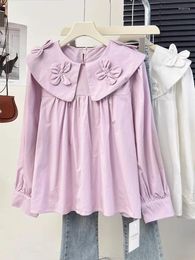 Women's Blouses Korejepo Sweet Korean Shirts Niche Design Flower Doll Collar Shirt Women Summer Age Reducing Solid Pleated Versatile Top