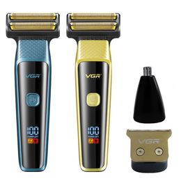 VGR V-366 Dual Knife Net Two Speed Rechargeable Electric Beard Nose Hair Barber Shaver 3 in 1 Men with LED Display 240420