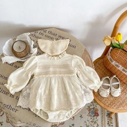 One-Pieces Spring Autumn New Infant Baby Girl Clothes Bodysuit Dress Summer Puff Sleeve Princess One Piece Waffle Lace Clothing Outfits