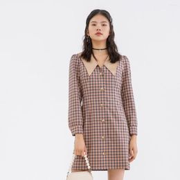 Casual Dresses Nuonuo E Station Spring Fashionable Fitted Long Sleeve Doll Collar Plaid Dress Cut Label