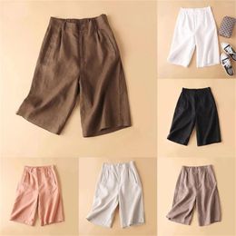 Women's Pants Womens Long Nightgowns Short Sleeved Cotton And Linen Casual Trousers Thin Elastic High Waist Soccer Shorts