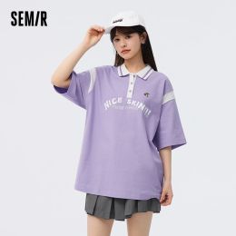 Shirts Semir Polo Shirt Women Midlength Cool Antibacterial 2023 Summer New Oversize Letter Tshirt