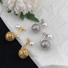 Stud Earrings Back Hanging Hollow Bead Retro Luxury 925 Silver Needle