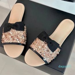 2024 summer women flat slippers runway classic designer handmade crystal mules leather female outside rhinestone slippers