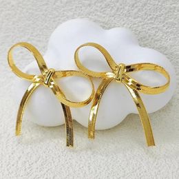 Stud Earrings Trendy Short Snake Chain Bow For Women Gold Plated Flat Ribbon Bowknot Earring Statement Studs Fashion Jewelry Gift