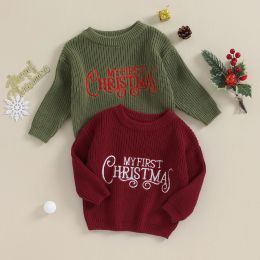 Sweaters Citgeett Autumn Christmas Infant Baby Girls Knit Sweater Beige Long Sleeve Letter Print Pullover Knitwear Xmas Clothes