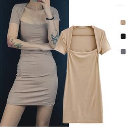 Casual Dresses European And American Style Bag Shoulder Flat Retro Tight Short Sleeve Dress