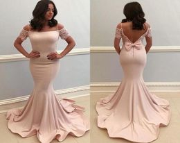 Elegant Mermaid Evening Dresses Spaghetti Lace Bow Backless Prom Party Dress Simple Satin Formal Evening Gowns4085348