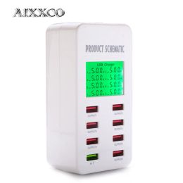 Chargers AIXXCO Display screen Quick Charge QC3.0 Adapter USB Charger Smart 8 Port Desktop Charger Mobile Phone Travel Charger PD
