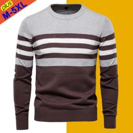 Shirts Sweater Men Pullover Cotton Striped Sweaters Male Autumn Winter Fashion Jersey Mens Sweaters Basic Boy Jumpers Plus Size 5XL