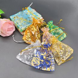 Display 200pcs Rose Organza Gift Bag Flower Storage Pouch Gift Pouch Bags Wholesale Wedding Packaging Bag Jewelry Drawstring Sachet Bags