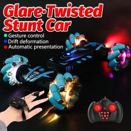 Cars 2.4G 4WD Twist Stunt Car Radio Gesture Induction Deformation Remote Control Spray Drift Cars with Light RC Toys for Children Boy