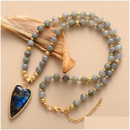 Pendant Necklaces Bohemia Gems Stone Heart Necklace Women Labradorite Beaded Short Choker Boho Jewelry Femme Wholesale Drop Delivery Dhggl