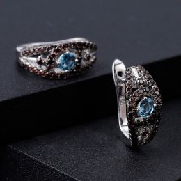 Earrings GEM'S BALLET 925 Sterling Silver Clip Earring Natural London Blue Topaz Gemstone Earrings for Women Elegant Wedding Jewellery