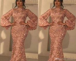 Vintage Rose Gold Evening Gowns Mermaid Formal Party Ball Gown Long Sleeve Afraic Girl Deep Pageant Prom Drseses Custom Made Plus 8560114