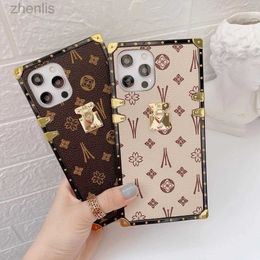 Cell Phone Cases Fashion Square Leather Phone Case For iPhone 12mini 11 13 14 15Pro MAX XS XR 6 7 8 Plus Luxury Geometric cover For Samsung d240424