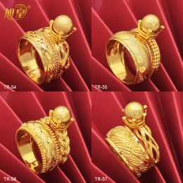 Bands XUHUANG Dubai Gold Colour Finger Ring Jewellery Wedding Party Gift For Women Arabic African Charm New Designer Copper Jewellery