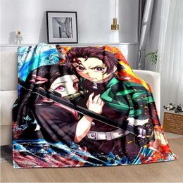 Blankets Anime Demon Slayer Kimetsu no Yaiba Fleece Blanket Nezuko Kamado Tanjiro Kamado Soft Bedding Bedspread Sofa Warming Cover T240422