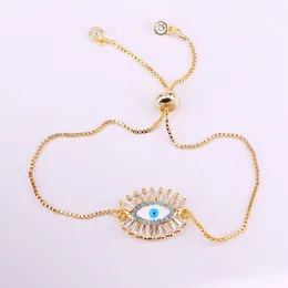 Link Bracelets 3PCS Blue Eye Shell With Clear CZ Micro Pave Femme Copper Chain Women Jewellery
