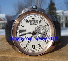 Whole New Style Calibre W71000 18K Gold Men039s Automatic Watch White Mens Wrist Watches Brown Leather Strap4673760