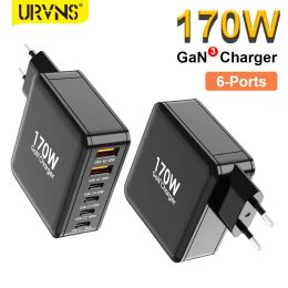 Chargers URVNS 170W GaN USB Type C Charger PD 100W Quick Charge 4+ 3.0 USBC Fast Charging for iPhone 14 13 12 Xiaomi Macbook Pro Laptop