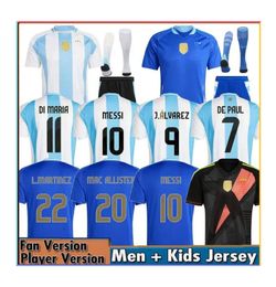 2024 Jerseys de futebol argentina Messis otamendi de Paul Argentina Seleção Nacional Copa Dybala Martinez Kun Aguero Maradona Camisas de futebol 24 25 homens DI Maria Kits Kits Kits