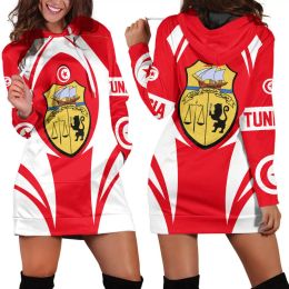 Polos Tunisia Flag 3D Women Hoodie Dress Custom Name Retro Harajuku 3D Printed Flag Pullover Casual Sexy Women Hoodie Dress