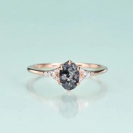 Rings Gem's Beauty Silver 925 Pure Rose Gold 14 K Silver Ring Kof For Women Black Rutilated Quartz Luxury Rings Fine Jewelry