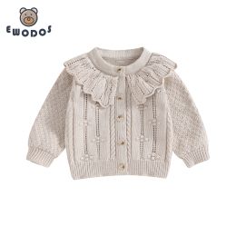 Sweaters EWODOS Toddler Baby Girls Knitted Sweaters Tops Cardigan Sweater Doll Collar Crochet Button Closure Cardigans Outerwear Coats