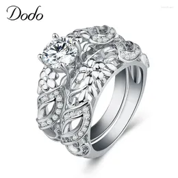 Cluster Rings DODO Unique Hollow Flower Pattern Ring Set For Women Cubic Zirconia Hand Finger Round Jewelry Wedding Bijoux Wholesale