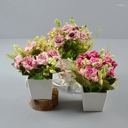 Decorative Flowers Rose Plant Potted Home Dining Table Bedside Decoration Fake Flower Pots Simulated Bonsai Wedding PartyDecoration