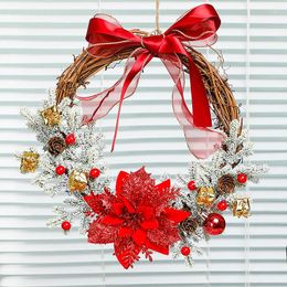 Decorative Flowers 1PC Christmas Wreath For Door Window Artificial Hanging Garland 2024 Year Ornament