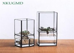 Nordic Transparent Glass Double Layer Hydroponic Succulent Plant Vase Geometry Plant Flower Inserter Home Decoration Flower Pot T27877257