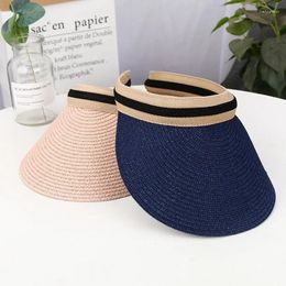 Visors DIY Straw Bowknot Visor Caps Parent-Child Summer Cap Casual Shade Hat Empty Top Beach