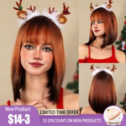 Wigs Straight Soft Short Wigs with Bangs Ombre Orange Brown Christmas Wig for Women Natural Daily Party Synthetic Hair Heat Resistant