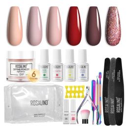 Kits ROSALIND Dipping Powder Kit Gradient Nail Glitter Natural Dry Dip Nail Decoration Without Lamp Cure Acrylic Powder Tool Sets