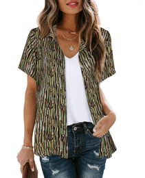 Women's Blouses Bohemian Beach Holiday Shirt & Blouse Women Fashion Short Sleeve Button Shirts Summer Casual Loose Striped Print Blusas Tops
