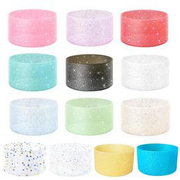 7.5cm 9cm Glitter Silicone Boot Sleeve Cups Coasters Cover Fit 20oz 30oz 40oz Tumbler With Handle 12oz/24oz Wide Mouth Water Bottle Tumbler Mug Anti-Slip Bottom Bumpers