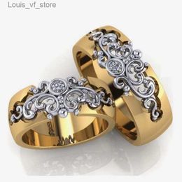 Band Rings Elegant Gold Colour Inlaid Zircon Hollow Women Fashion Metal Carving Pattern Engagement Wedding for Jewellery H240424